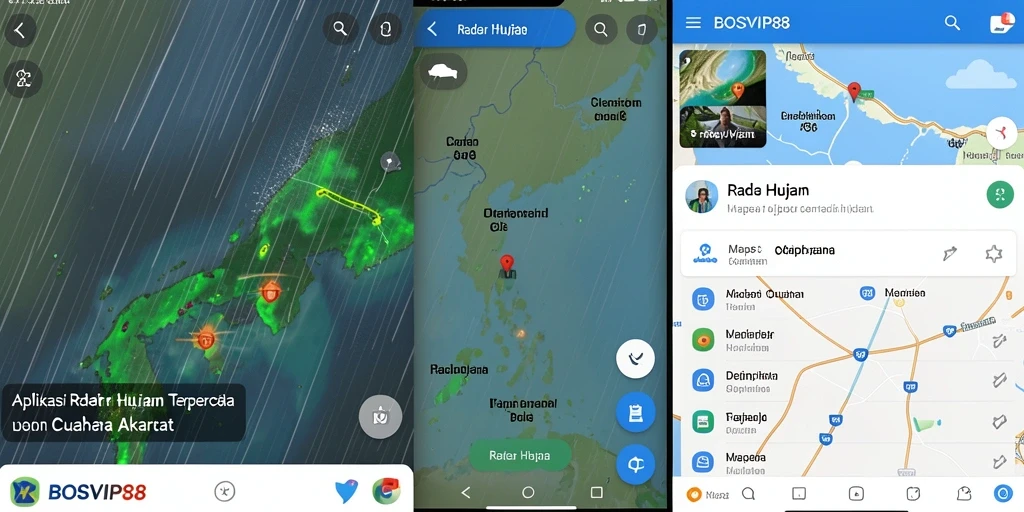 Tampilan aplikasi <strong>BOSVIP88</strong> menampilkan peta radar hujan dengan antarmuka yang bersih.