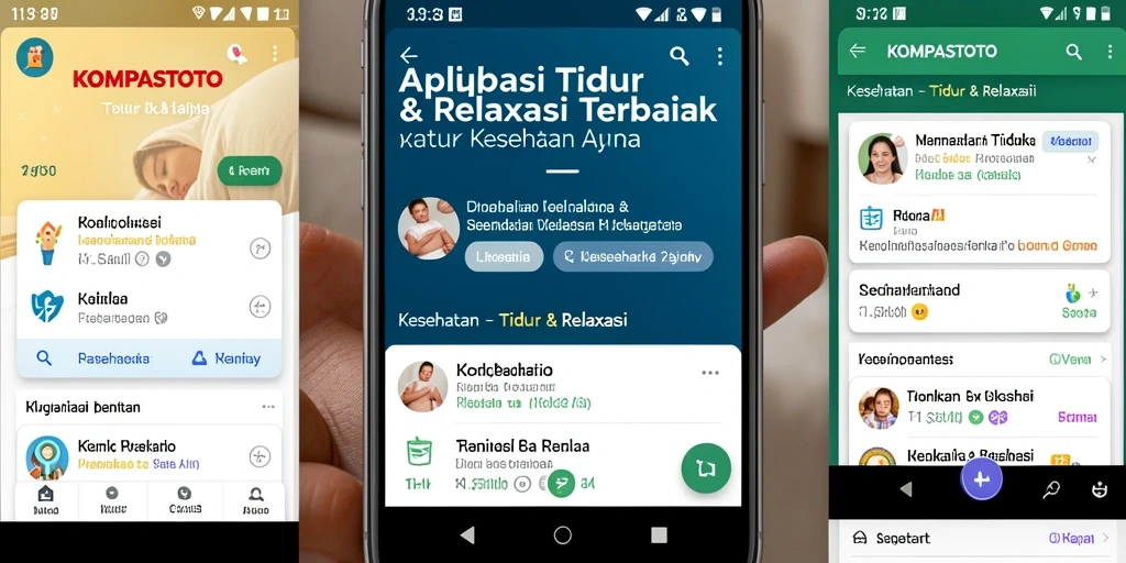 Tampilan antarmuka aplikasi KOMPASTOTO yang intuitif untuk tidur dan relaksasi.
