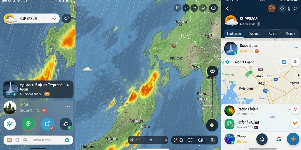 Antarmuka SUPER805 menampilkan radar hujan dengan informasi cuaca terkini.